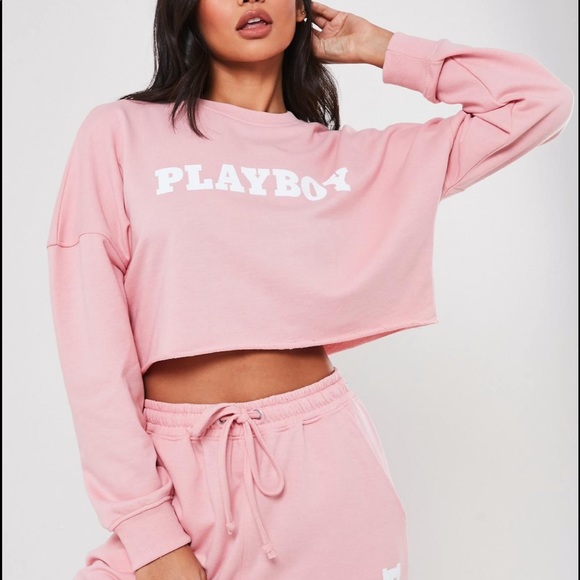 Missguided Tops - Misguided x playboy cropped sweatshirt
